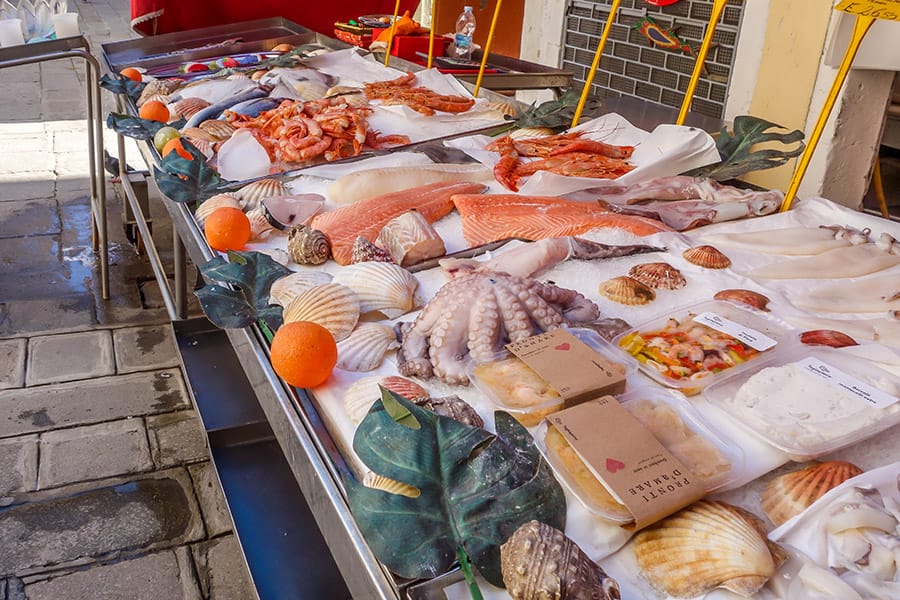 Fresh seafood market in Venice