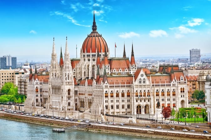 Hungarian Parliament at daytime. Budapest. One of the most beautiful buildings in the Hungarian capital.