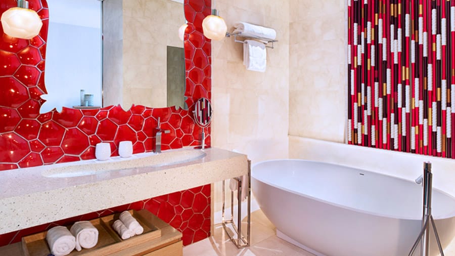 Bathroom in the Away Room at W Singapore. Image Credit: © W Singapore
