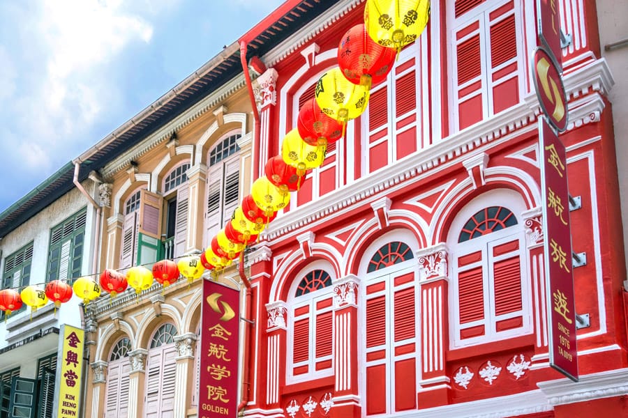 Beautiful colonial houses in Chinatown, Singapore