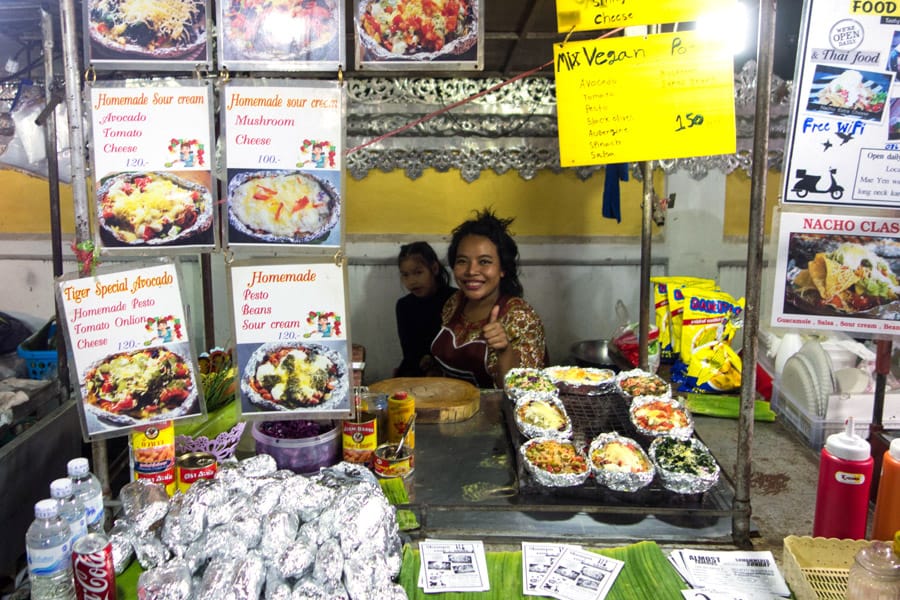 Woman Making Gluten Free Stuffed Potatoes in Pai, Thailand