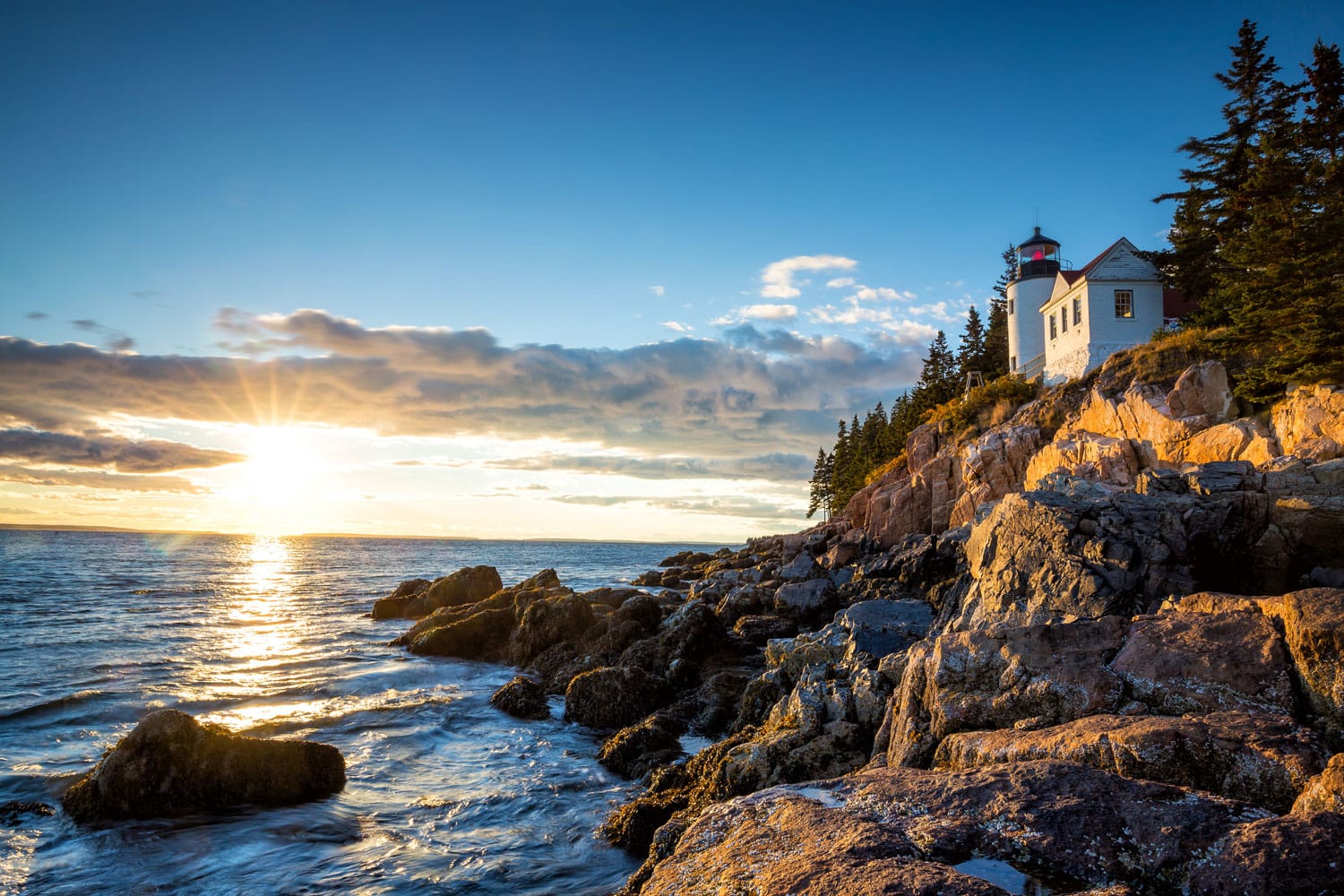 Bass Harbor Lighthouse at sunset Acadia National Park, Maine USA