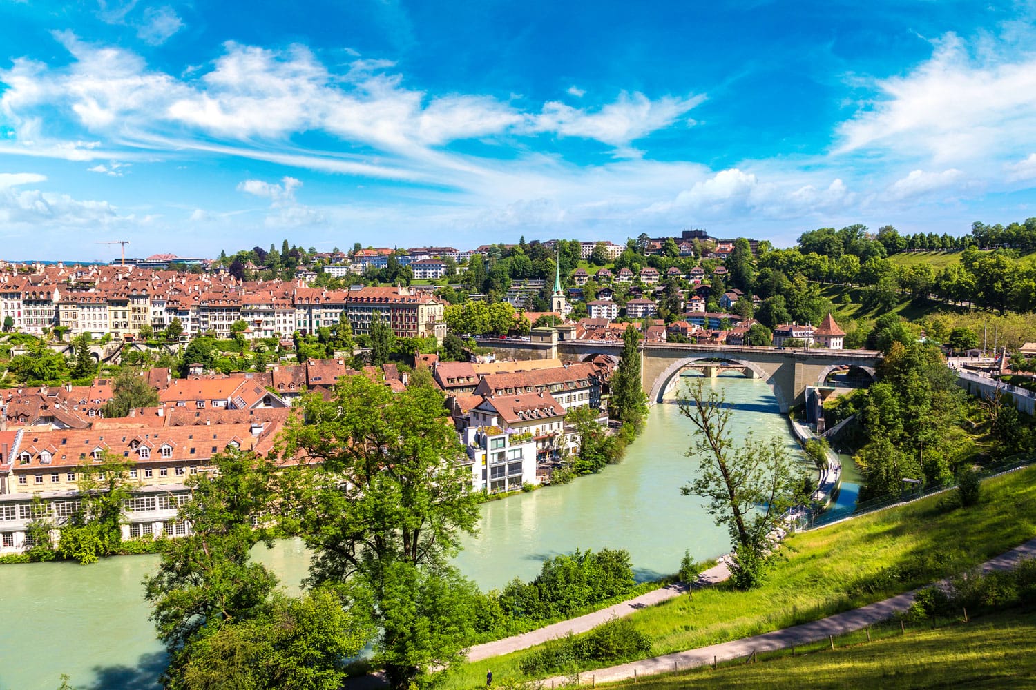 Panoramic view of Bern in a beautiful summer day, Switzerland