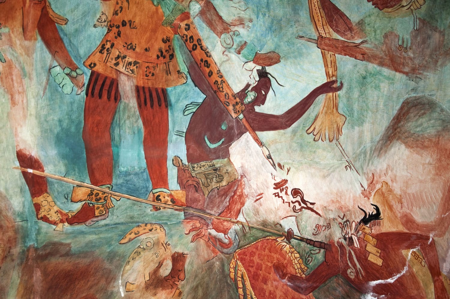 Mayan Mural Painting from Bonampak 03 Mural Replica of the original fresco found in "The Temple of the Murals" in an ancient Maya archeological site called Bonampak in Chiapas, Mexico