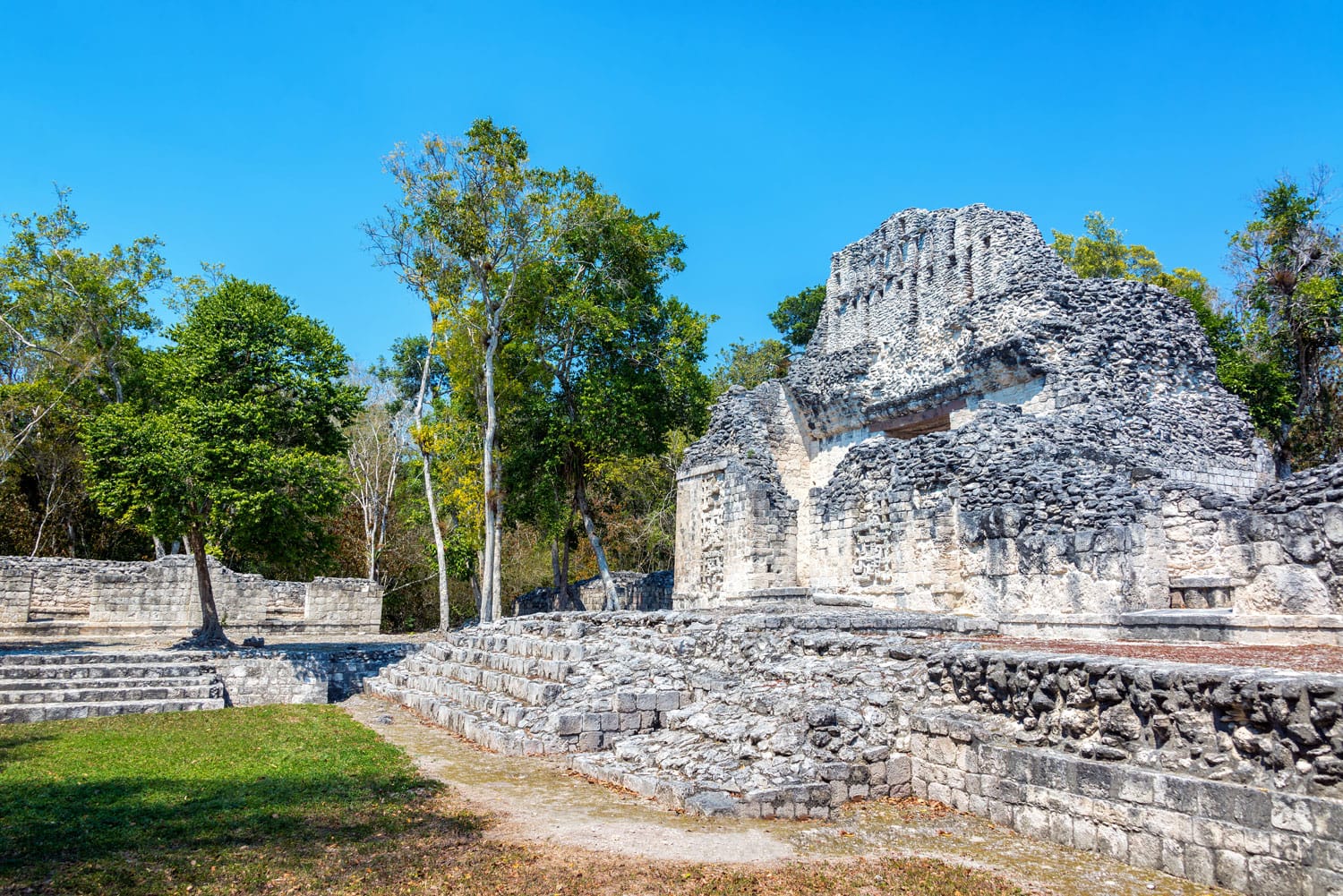 Beautiful Mayan temple in the ruins of Chicanna, Mexico