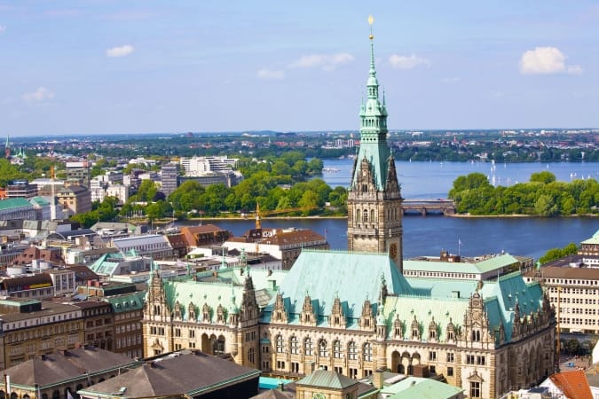 Hamburg town hall Germany with historical building view