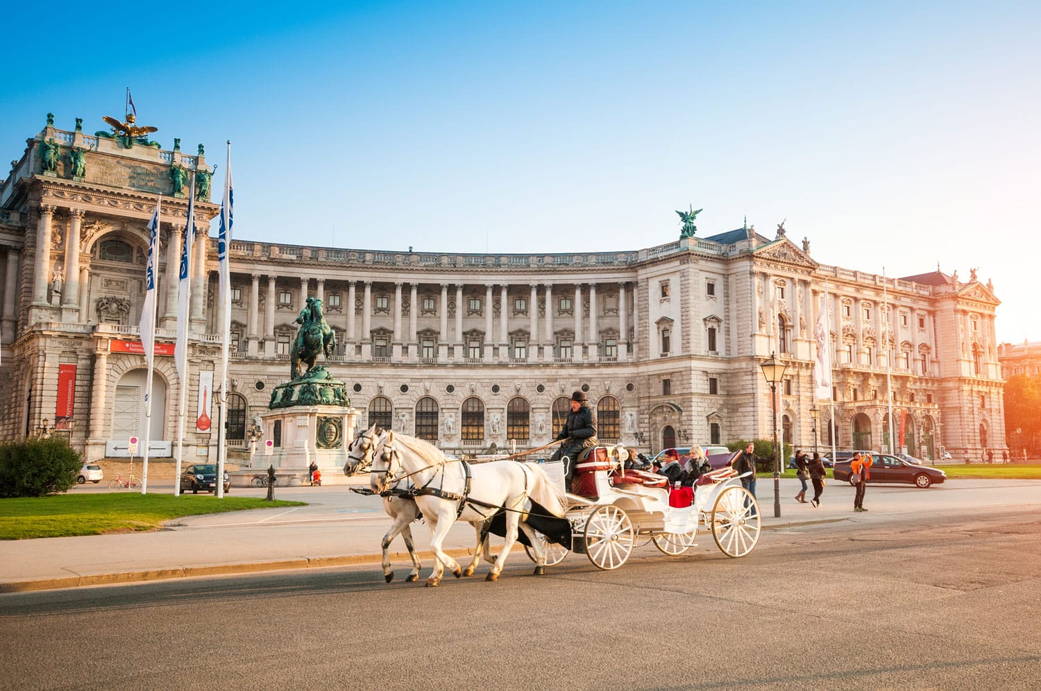 Traditional old-fashioned fiacre in Hofburg, Vienna, Austria