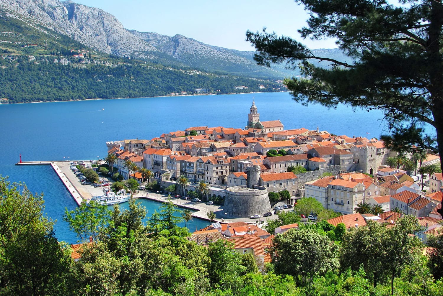 Panorama of Korcula, old medieval town in Dalmatia region, Croatia