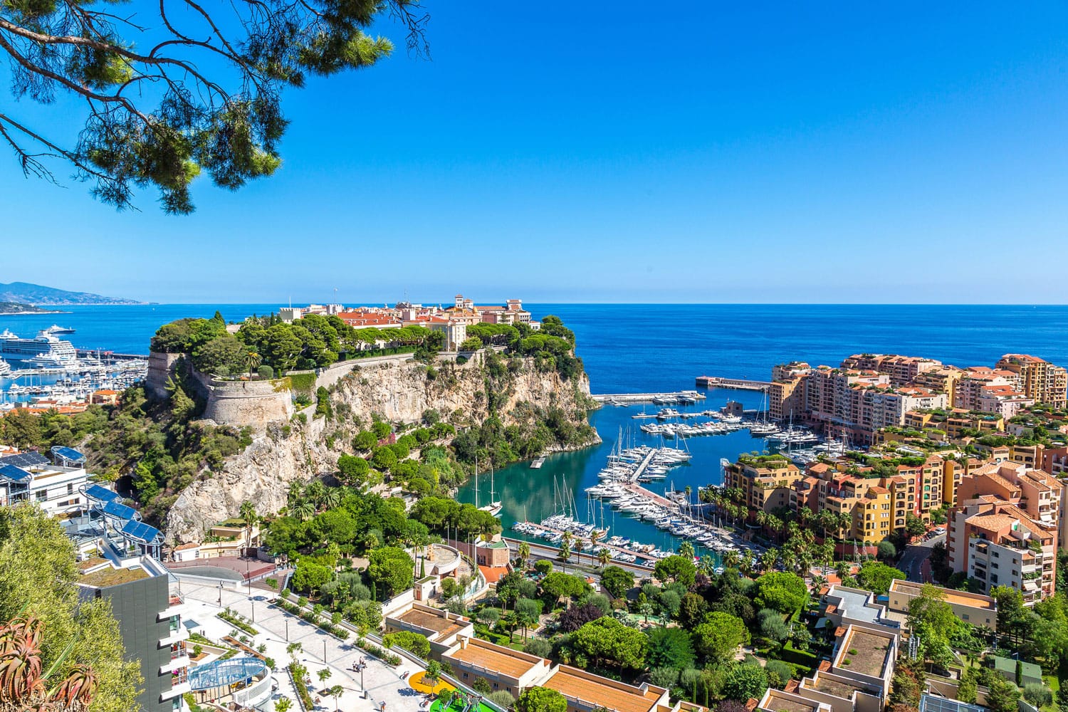 Panoramic view of prince's palace in Monte Carlo in a summer day, Monaco