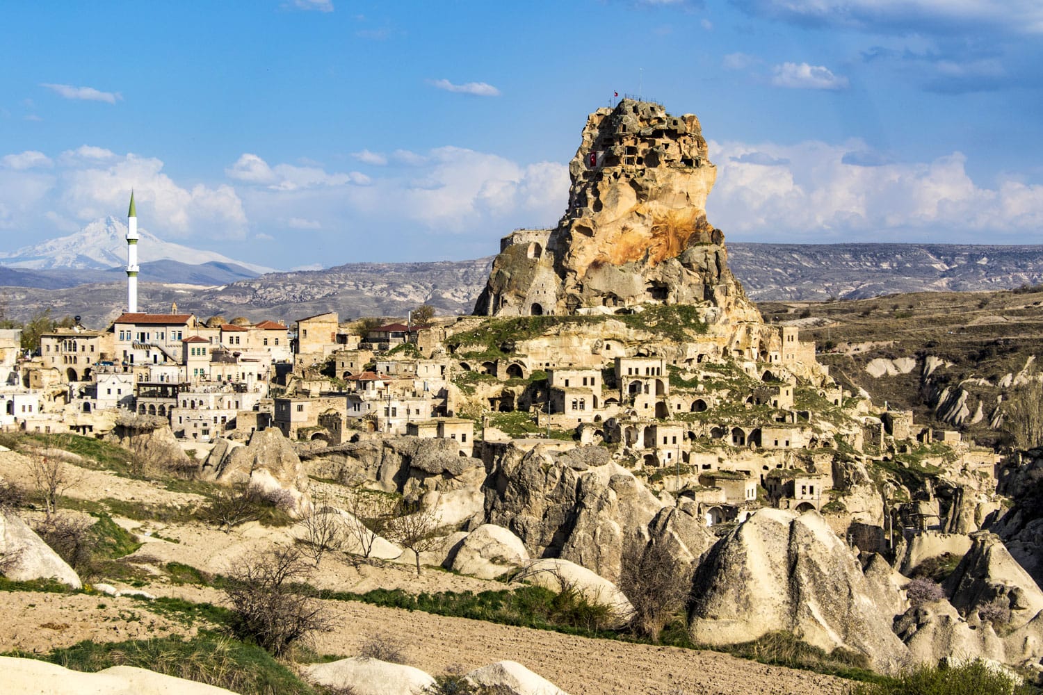 The ancient Ortahisar Castle in Cappadocia, in central Turkey is a major landmark