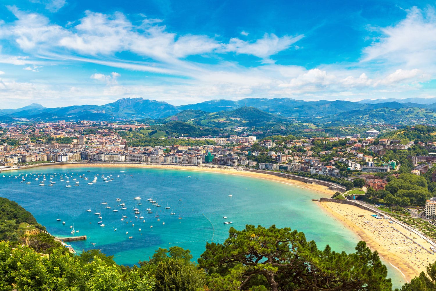 Panoramic aerial view of San Sebastian (Donostia) in a beautiful summer day, Spain