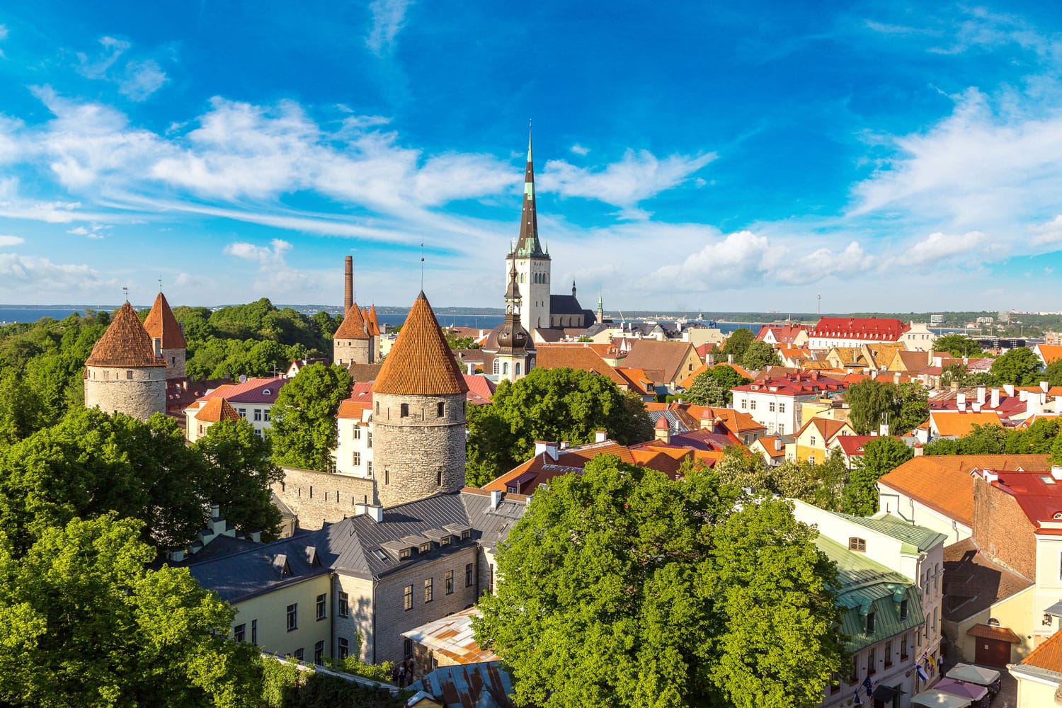 Aerial View of Tallinn Old Town in a beautiful summer day, Estonia