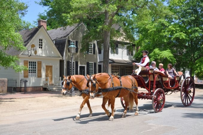 Horse drawn carriage ride in British Colony in Williamsburg, Virginia