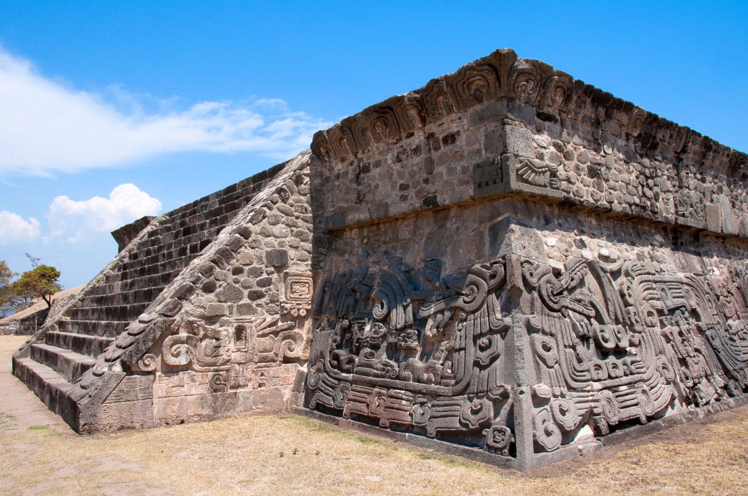 Temple of the Feathered Serpent in Xochicalco in Mexico