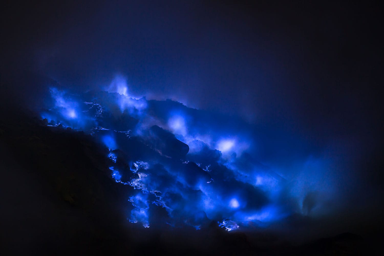 Blue sulfur flames, Kawah Ijen volcano, East Java