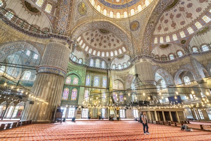 Interior view of the Sultanahmet Mosque (Blue Mosque) in Istanbul, Turkey