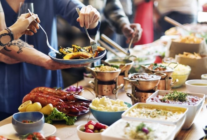 A buffet of food