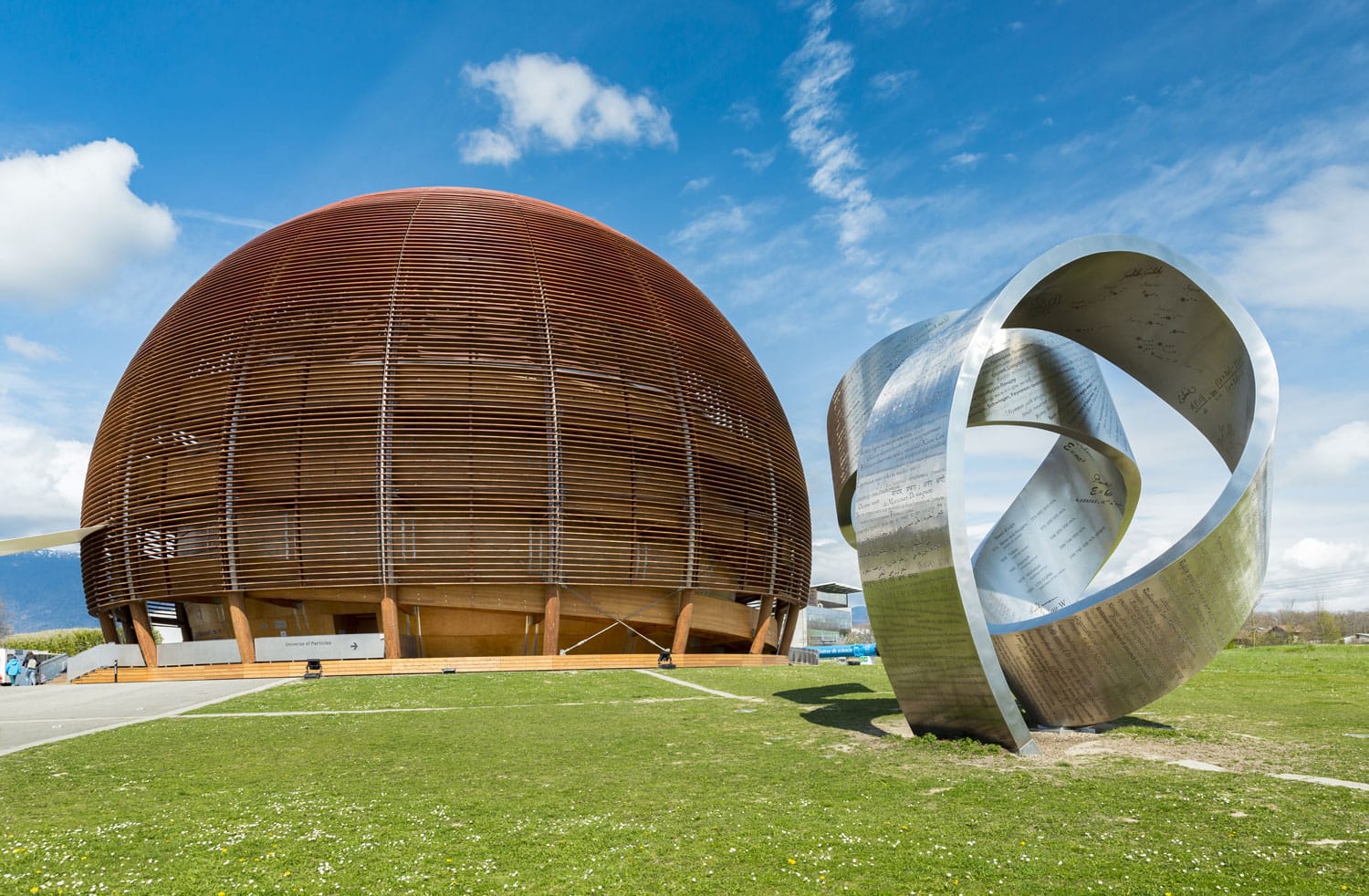 The Globe of Science & Innovation and the 15-tonne steel sculpture in CERN in Geneva, Switzerland