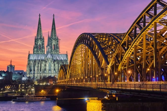 Cologne Cathedral and Hohenzollern Bridge in Cologne, Germany