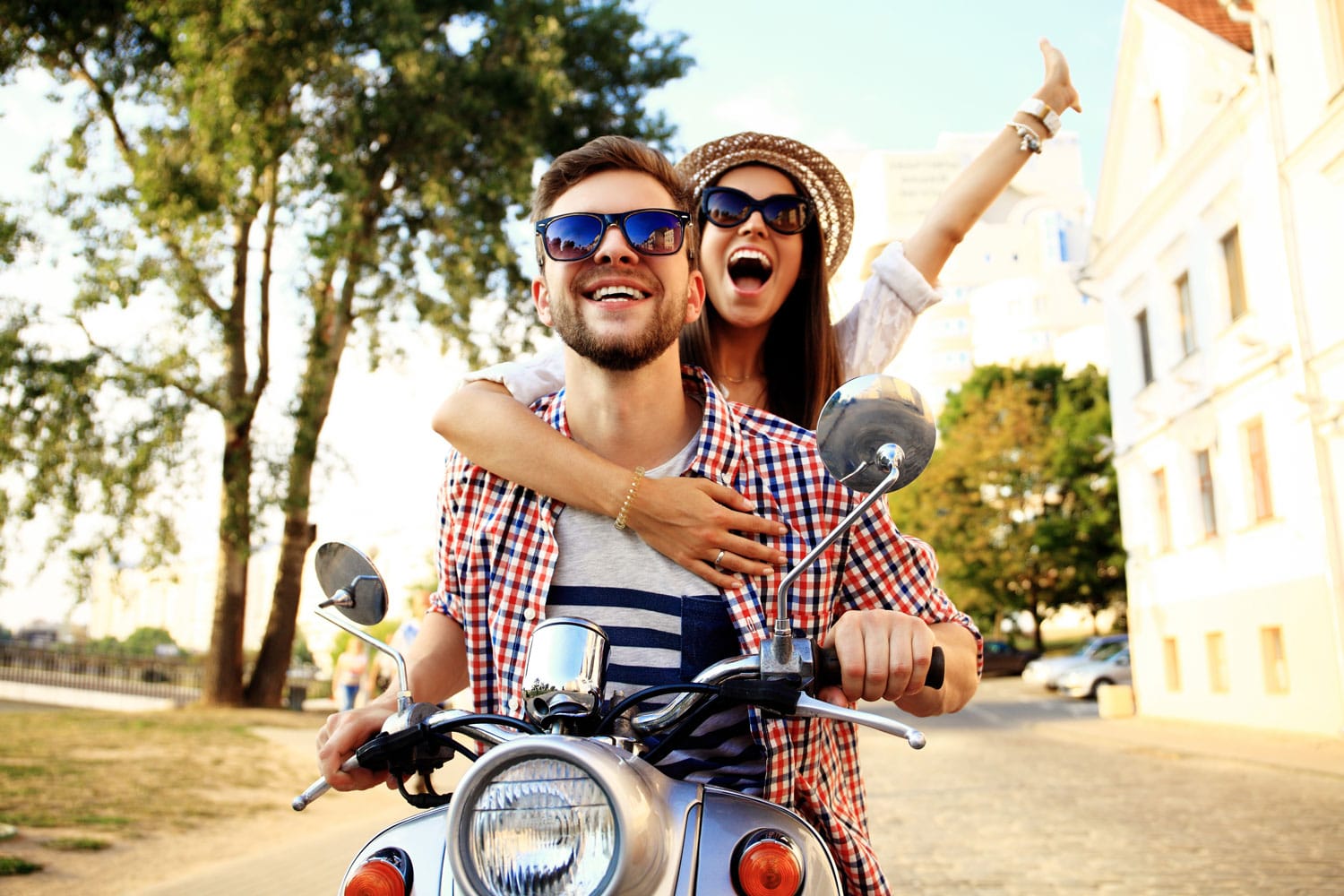 Couple riding a motorbike