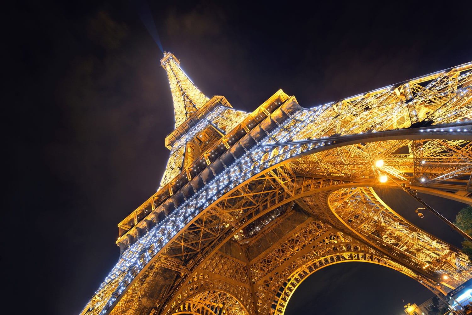 Eiffel Tower at night in Paris, France