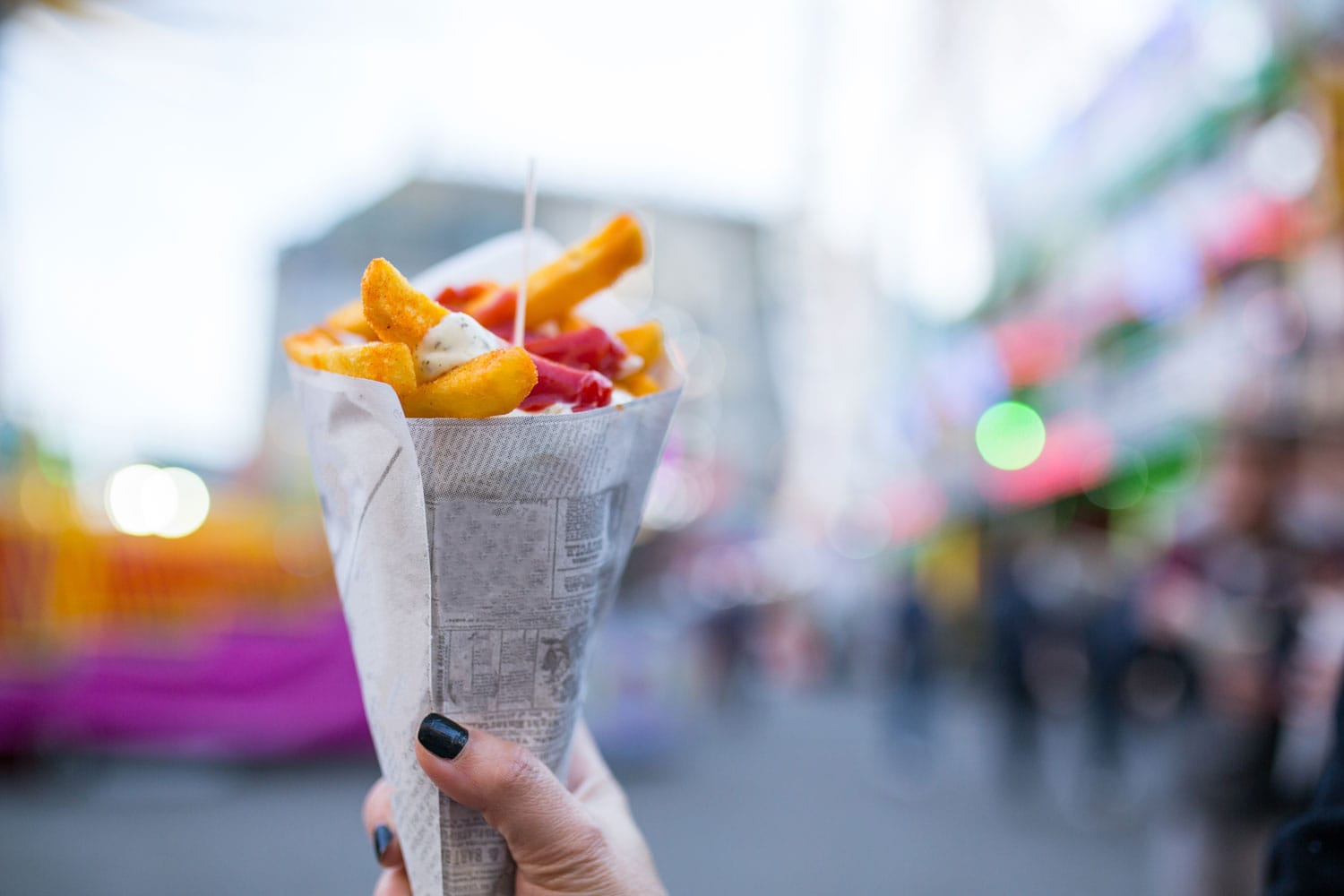 French fries food desert for eating on the street in Amsterdam, Netherland