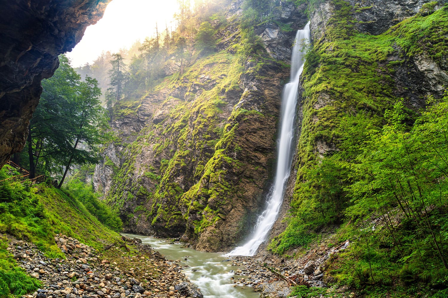 Spectacular upper waterfall on Liechtensteinklamm gorge in Austria,Europe
