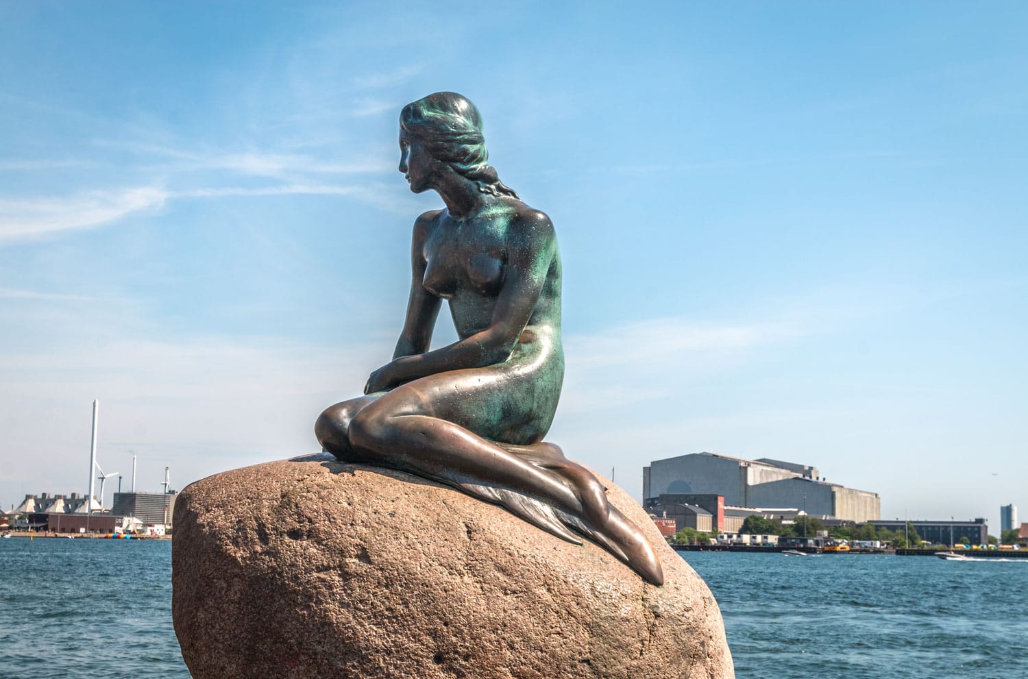 View of the Little mermaid statue in Copenhagen Denmark