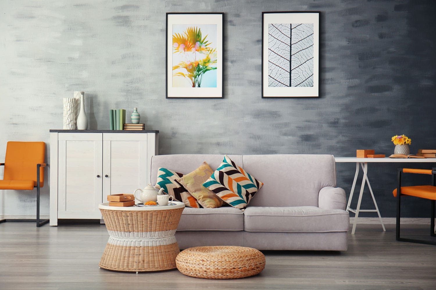 Modern living room with sofa and furniture