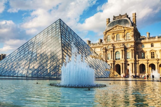 The Louvre Pyramid in Paris, France.