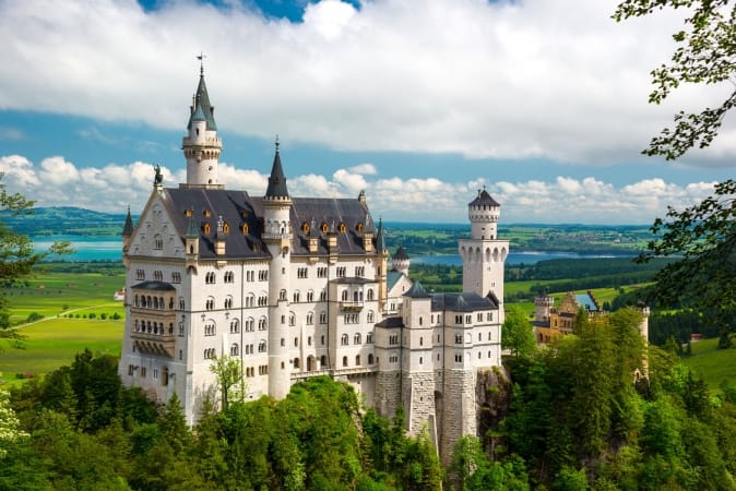 Neuschwanstein Castle on the top of the mountain in Bavaria, Germany