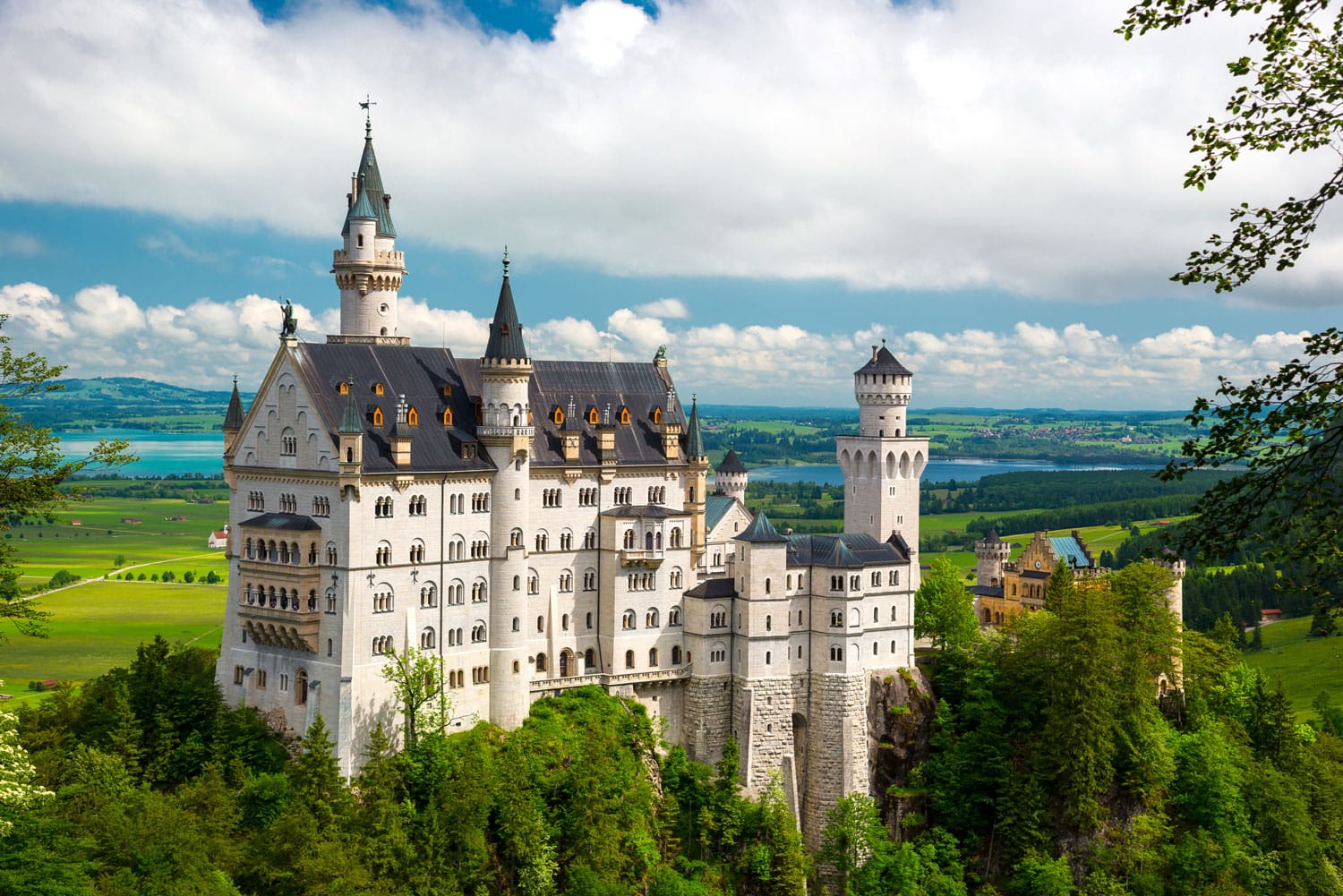 Neuschwanstein Castle on the top of the mountain in Bavaria, Germany