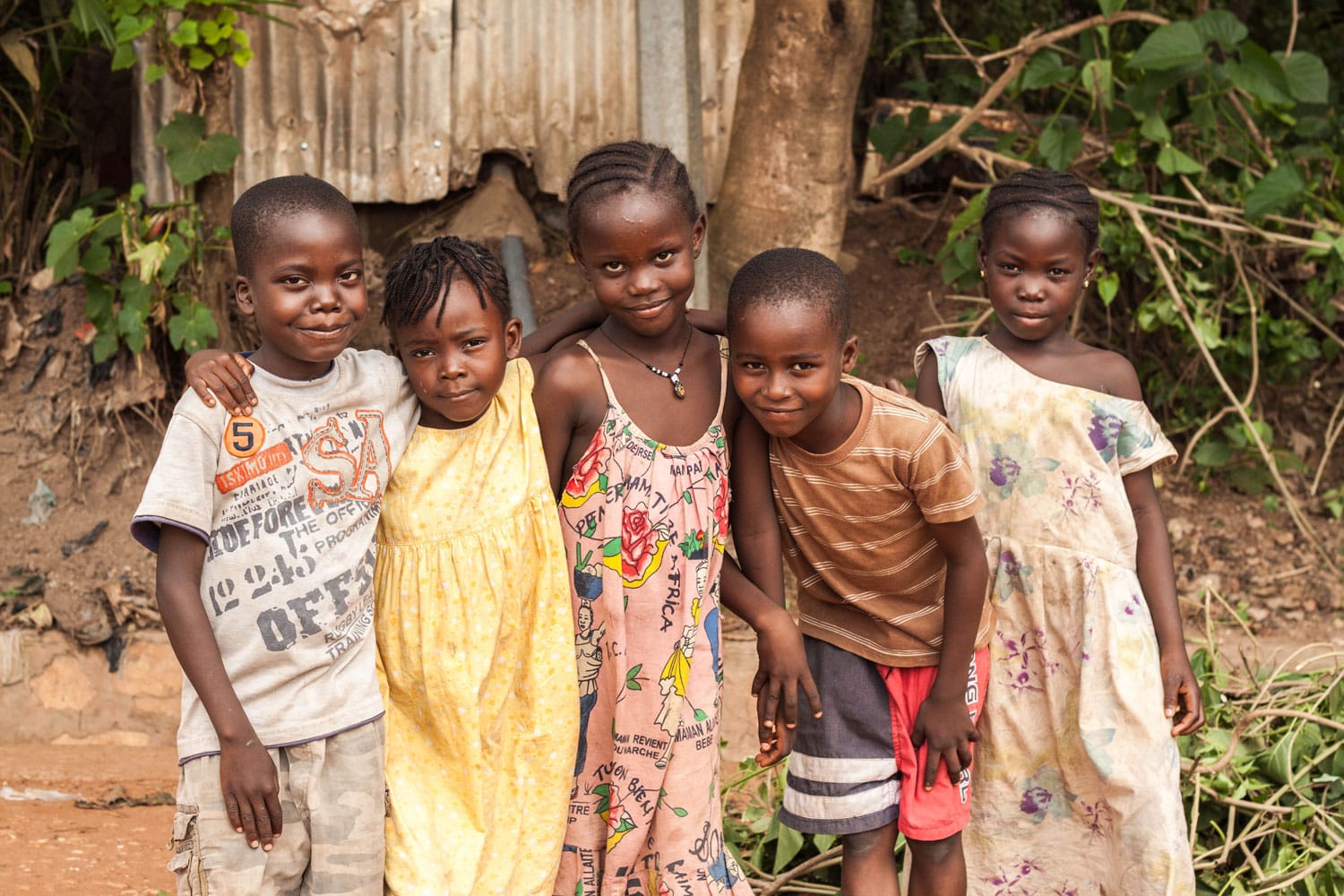 boys and girls posing at streets of Bangui in Bangui, Central African Republic