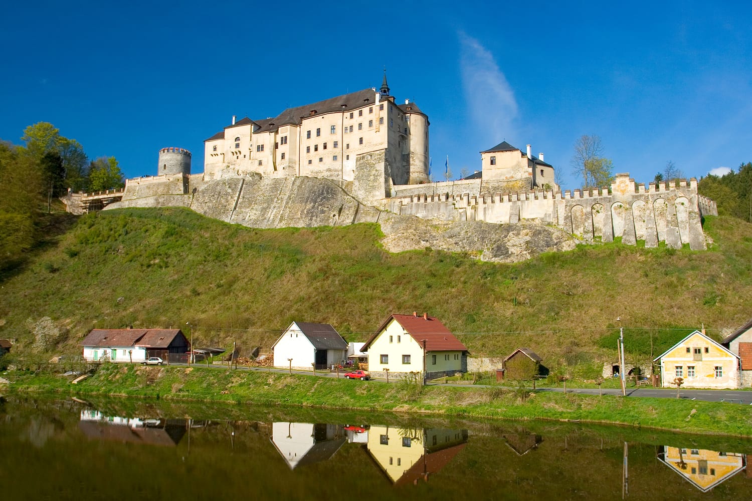 Photo of a castle Cesky Sternberk with blue sky in Czech republic