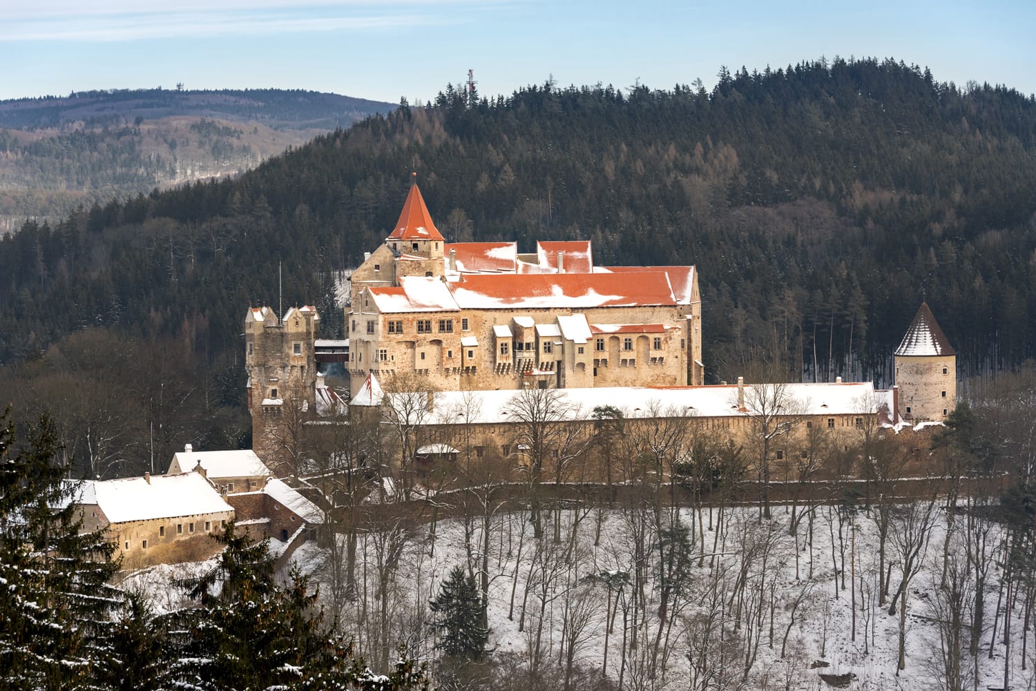 Pernstejn Castle in winter time, northwest of Brno, in the South Moravian Region, Czech Republic