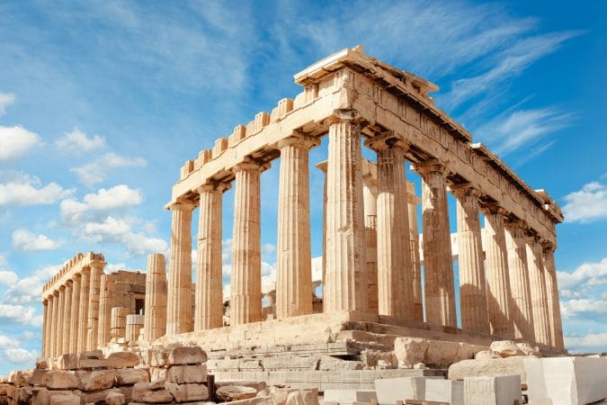 Parthenon temple on a bright day. Acropolis in Athens, Greece