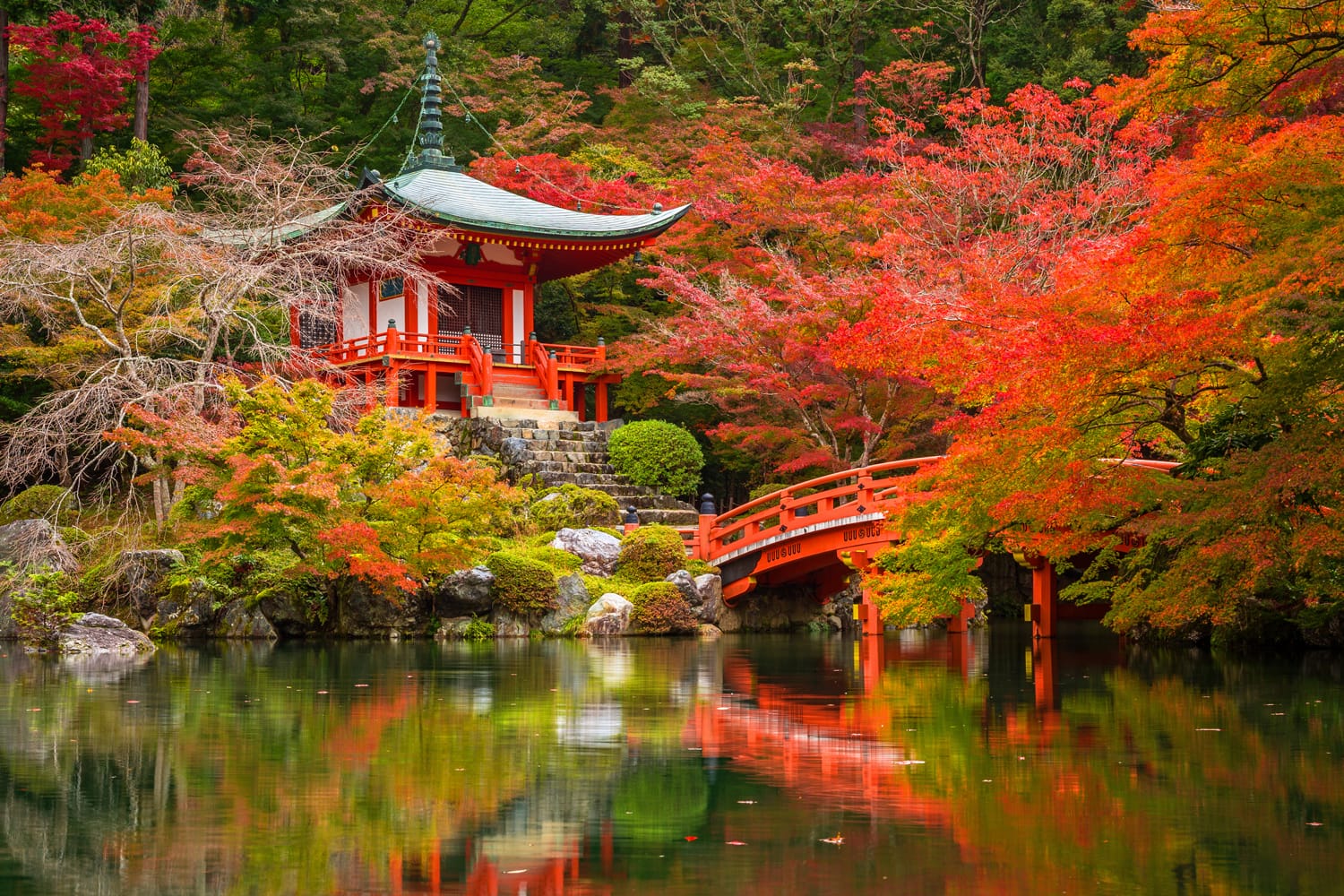 Daigo-ji temple with colorful maple trees in autumn, Kyoto, Japan