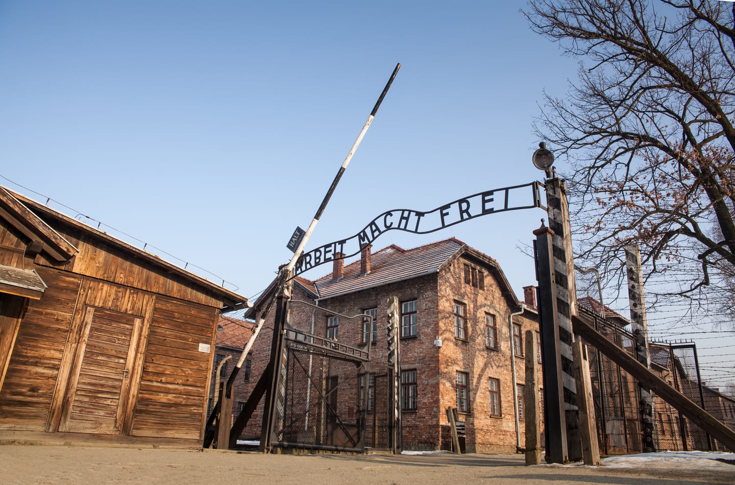 Museum Auschwitz - Holocaust Memorial Museum. The main gate of the concentration camp Auschwitz with the inscription work makes you free.