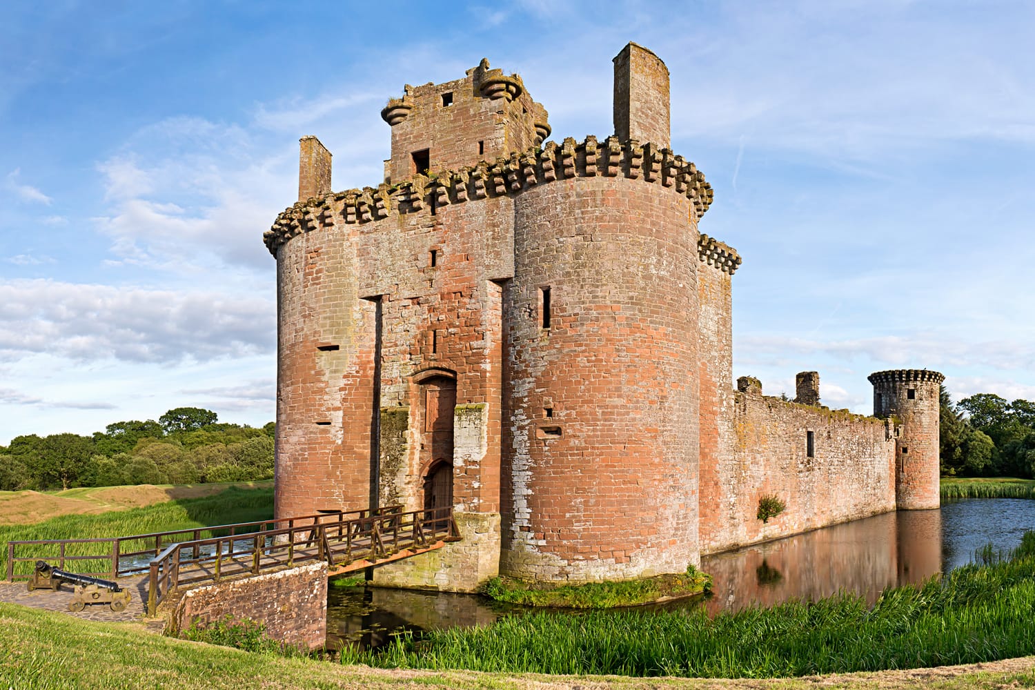 Caerlaverock Castle on a bright sunny day an idyllic scene in Dumfries and Galloway near the Scottish Border.