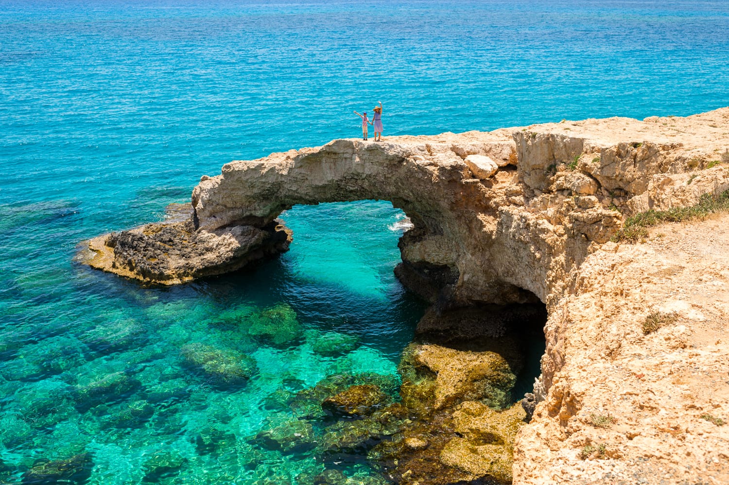 Cyprus bridge of lovers not far from Ayia Napa with joyful tourists