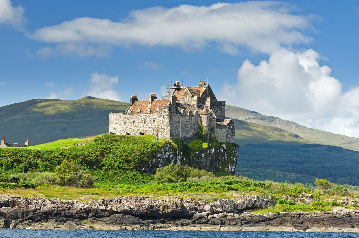 A view on Duart castle during summertime in the Hebrides on the westcoast of Scotland