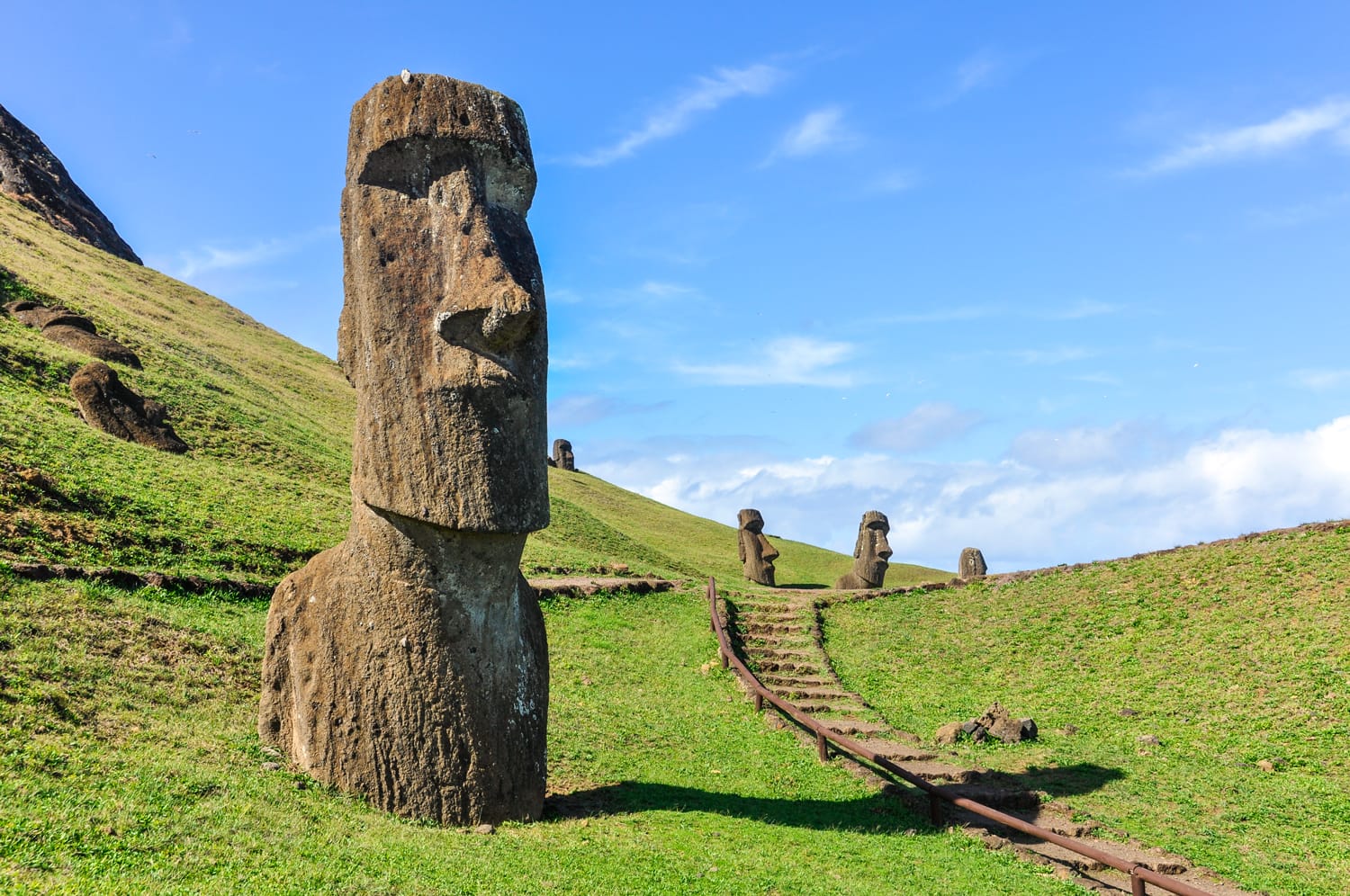 Moai statues in the Rano Raraku Volcano in Easter Island, Chile