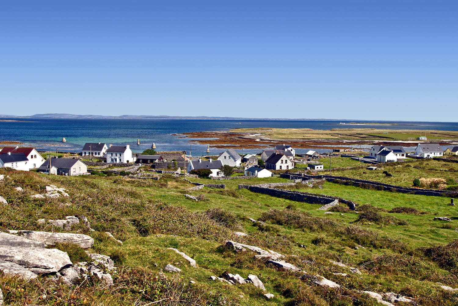 overview of Kileany and the beautiful landscape of Inis Mór Island, Ireland.