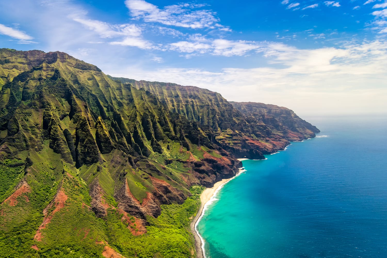 Aerial landscape view of spectacular Na Pali coast, Kauai, Hawaii, USA