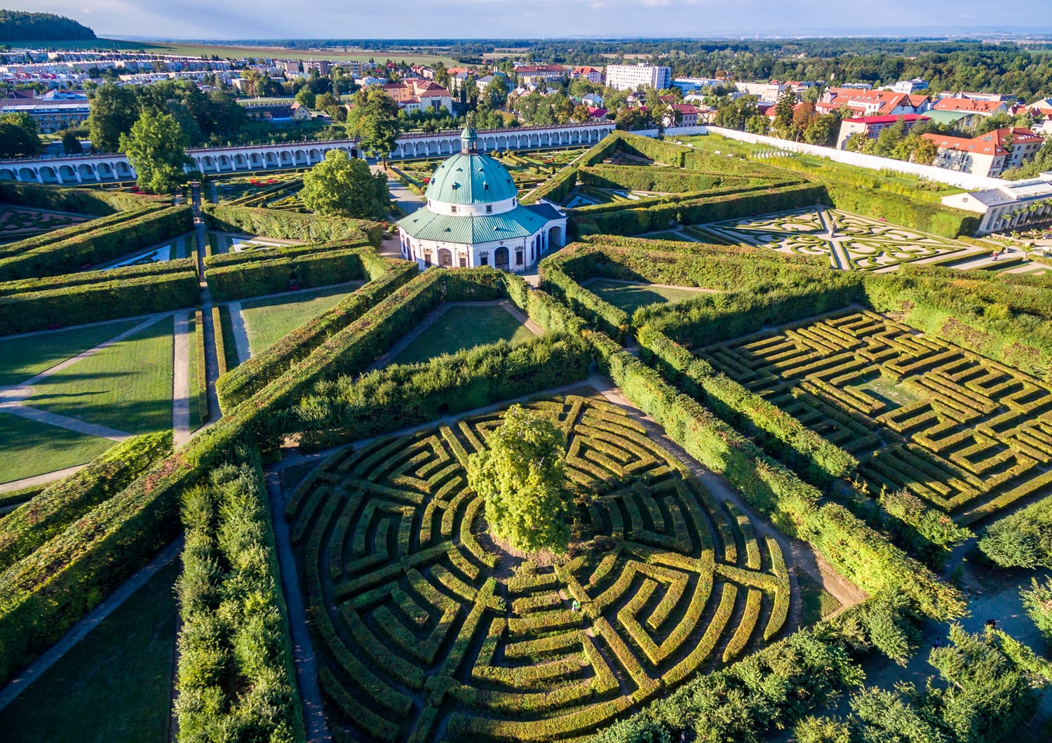 Aerial view shot of the Kromeriz Kvetna Garden - part of the Unesco Czech Heritage