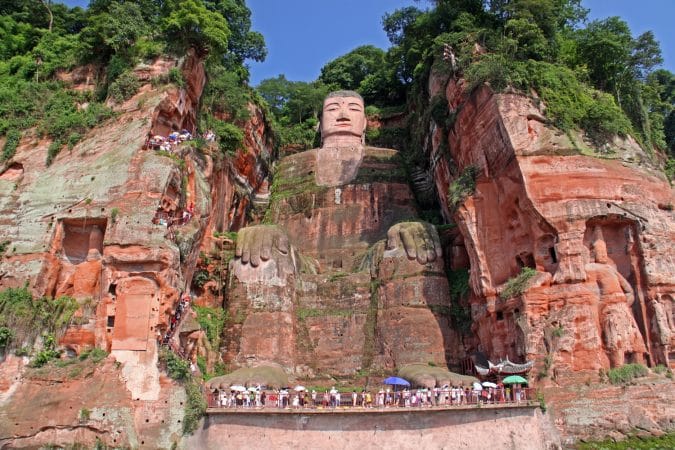 One of the world's largest budga statue in Leshan, Sichuan, China (it is carved out of mountain and 71 meter tall)