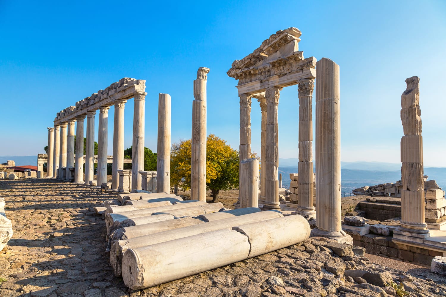 Temple of Trajan in ancient city Pergamon, Bergama, Turkey in a beautiful summer day