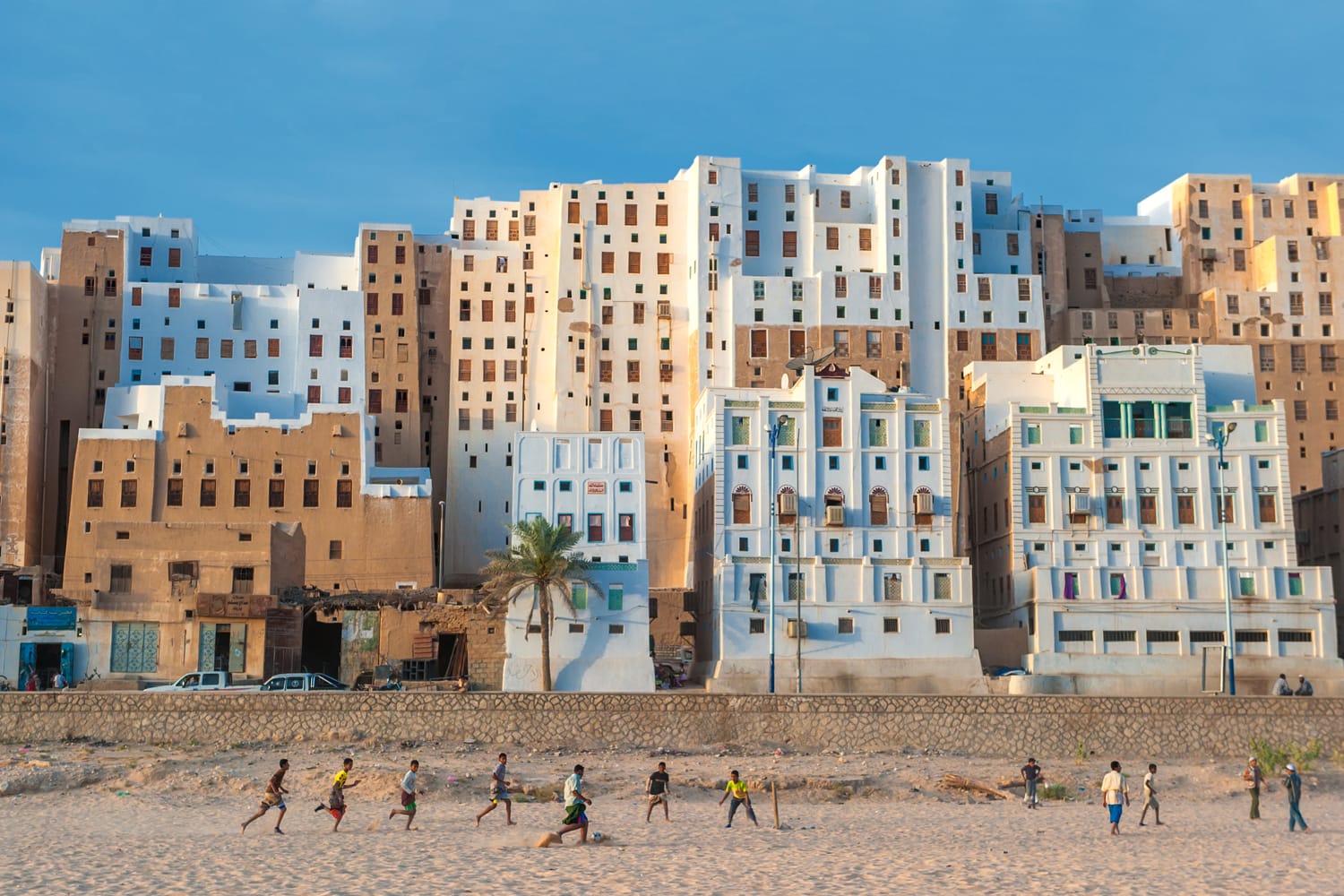 Yemeni boys playing soccer at Shibam, Hadramaut province, Yemen