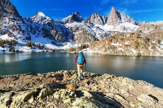Hike to beautiful Minaret Lake, Ansel Adams Wilderness, Sierra Nevada, California,USA.
