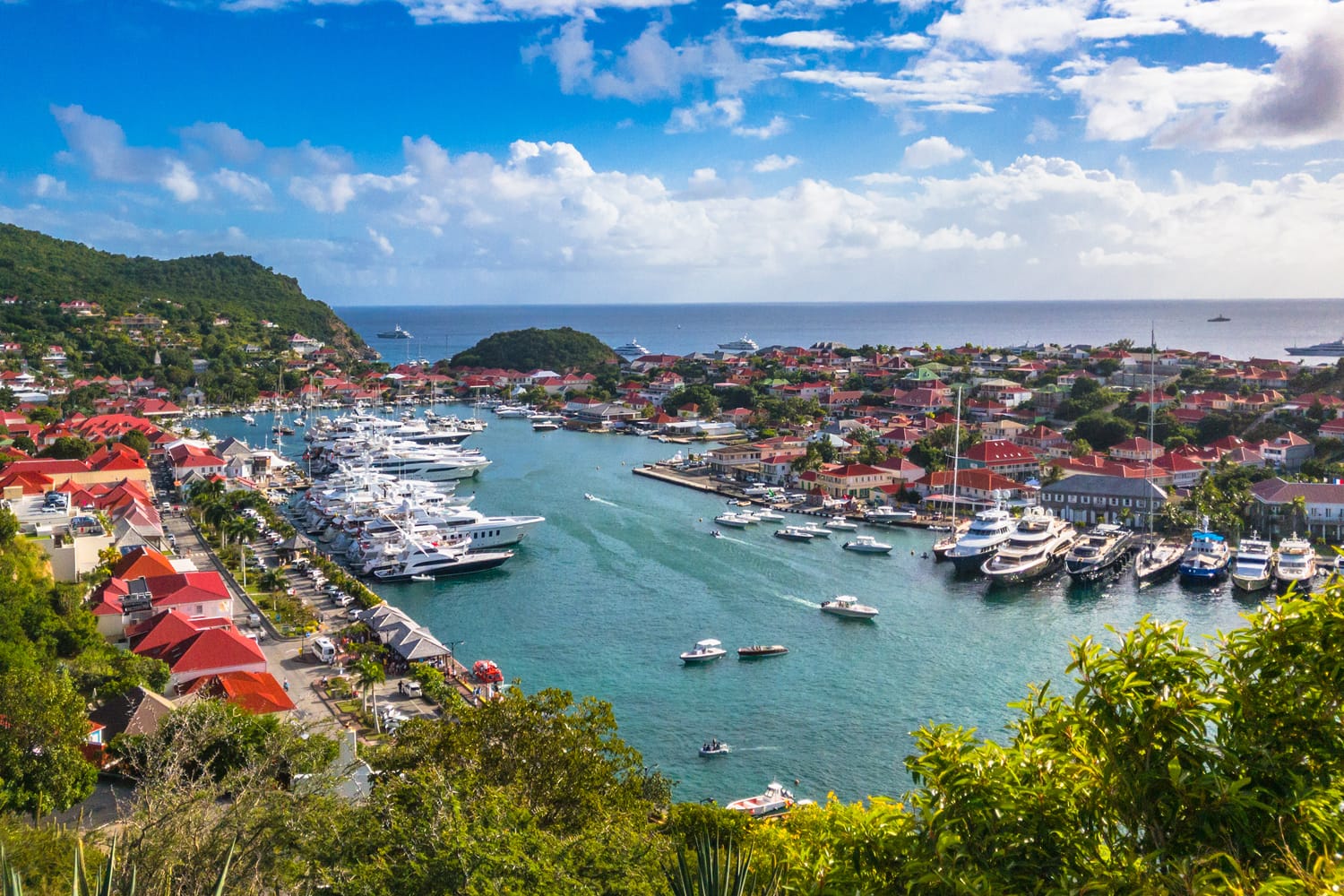 Saint Barthelemy skyline and harbor in the West Indies.